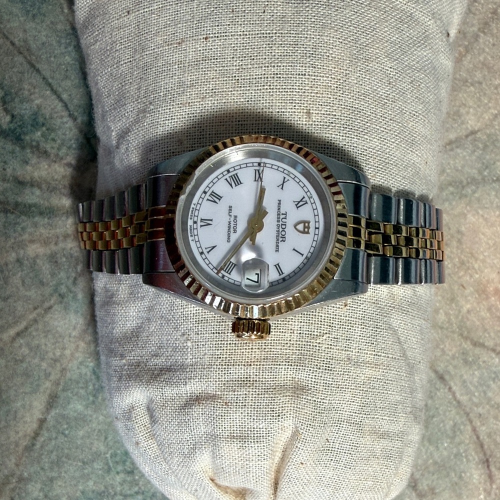 Tudor Silver and Gold Watch with White Dial